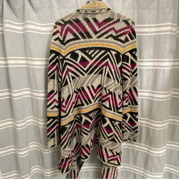 LUCKY BRAND / Intarsia Open Waterfall Cardigan Sweater Boho Aztec Size M - Picture 3 of 8